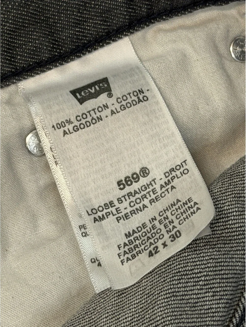 Levi’s 569 Loose Straight Men’s Jeans Gray 42x27 Tag 42x30 Cotton